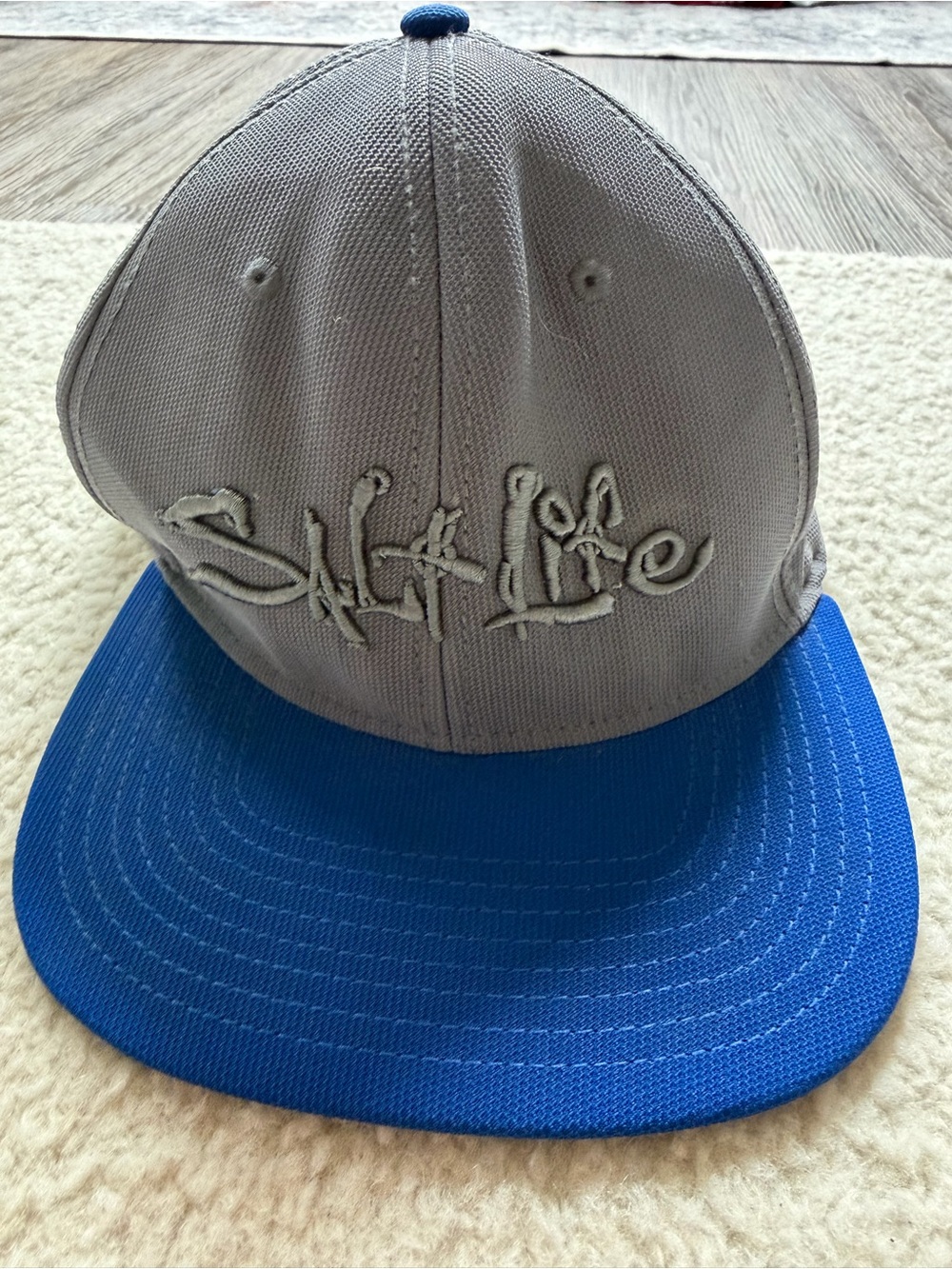 Salt Life Gray & Blue Script Snapback Hat